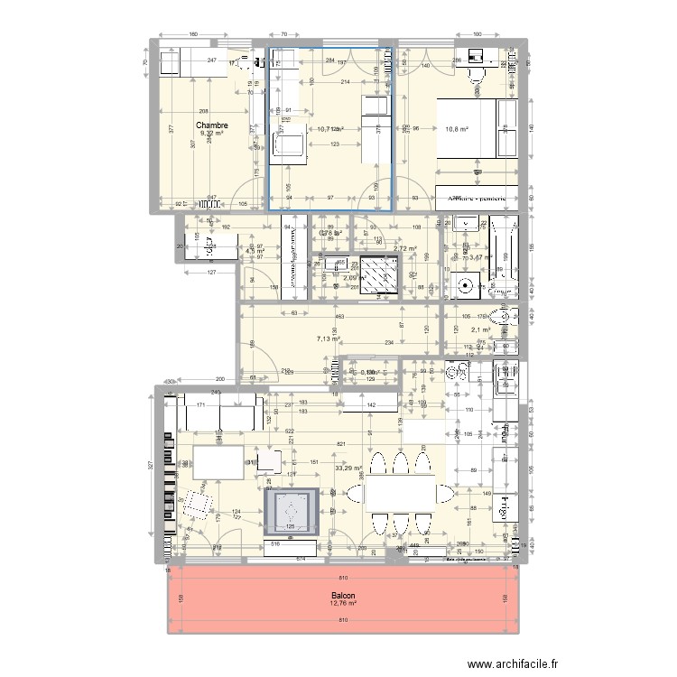 67-1 - OPTION 4 - V1. Plan de 13 pièces et 100 m2