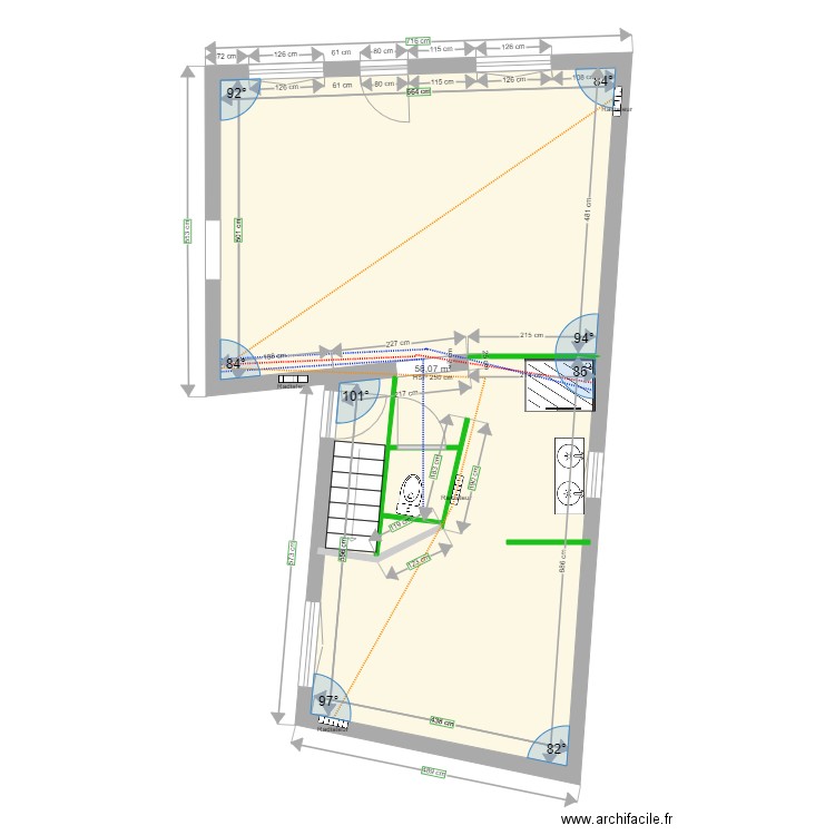 Evrard plan aménagement intérieur 2. Plan de 1 pièce et 58 m2