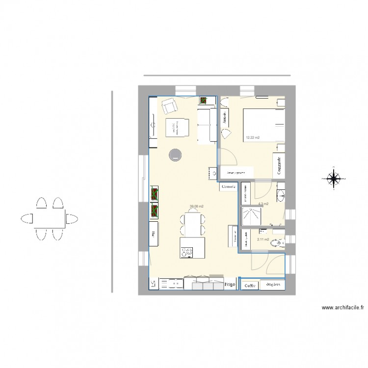 plan appart PG plain pied ferme 7 pignon ouest 2 suite parentale. Plan de 4 pièces et 58 m2