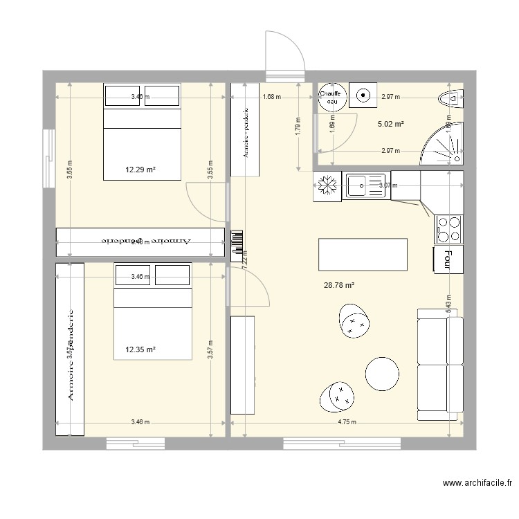 Maison 60m2 - Plan dessiné par Kriss2b