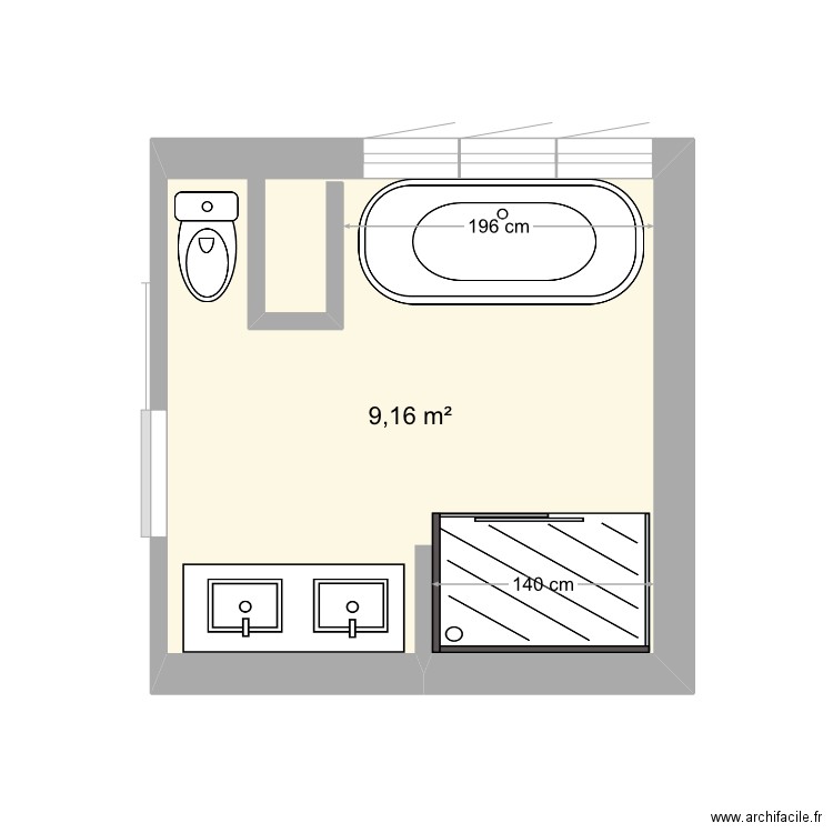 Narinx sdb. Plan de 1 pièce et 9 m2