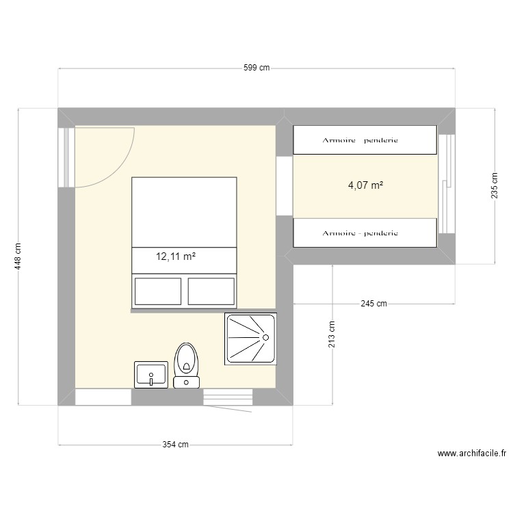 Plan V1 verrière - Plan 1 pièce 12 m2 dessiné par MM home