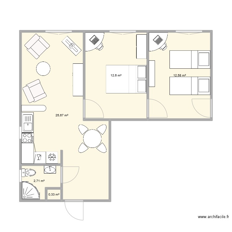 Appartement Salle Wesley. Plan de 5 pièces et 54 m2