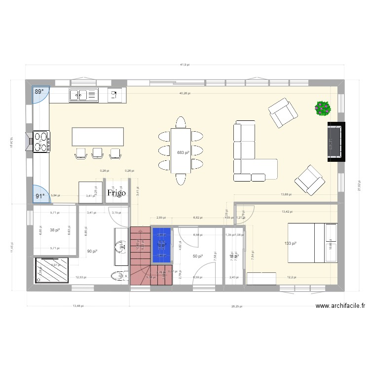 plan. Plan de 7 pièces et 95 m2