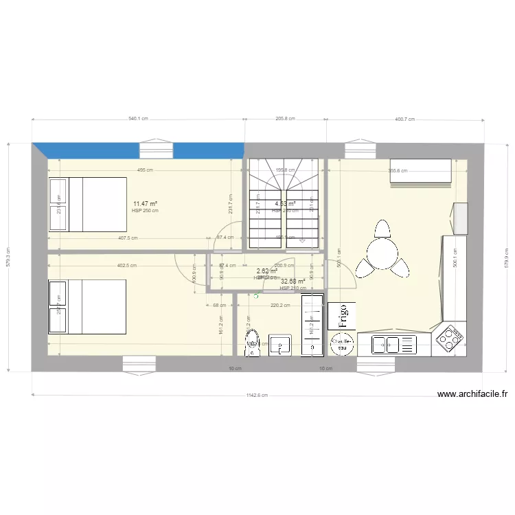 1 etage installation portes cuisine escalier. Plan de 