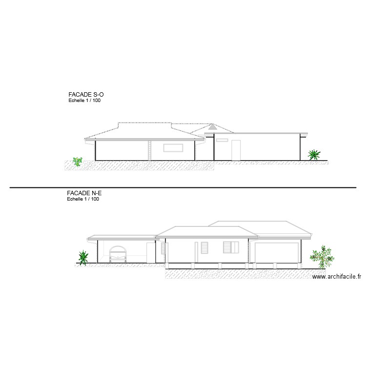 FACADE SO NE. Plan de 0 pièce et 0 m2