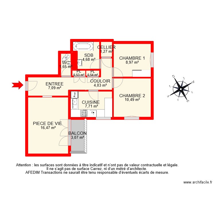 BI 6203 . Plan de 13 pièces et 67 m2