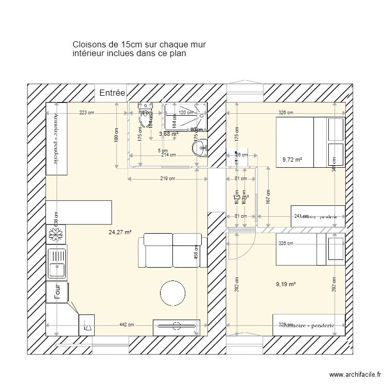 La gob 5. Plan de 5 pièces et 48 m2