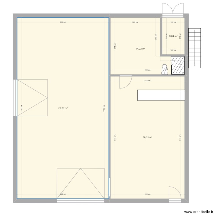 grange. Plan de 4 pièces et 128 m2