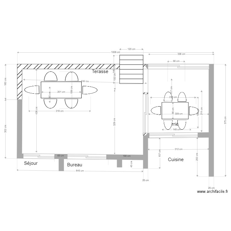 Terrasse Projet 12 ter. Plan de 2 pièces et 37 m2