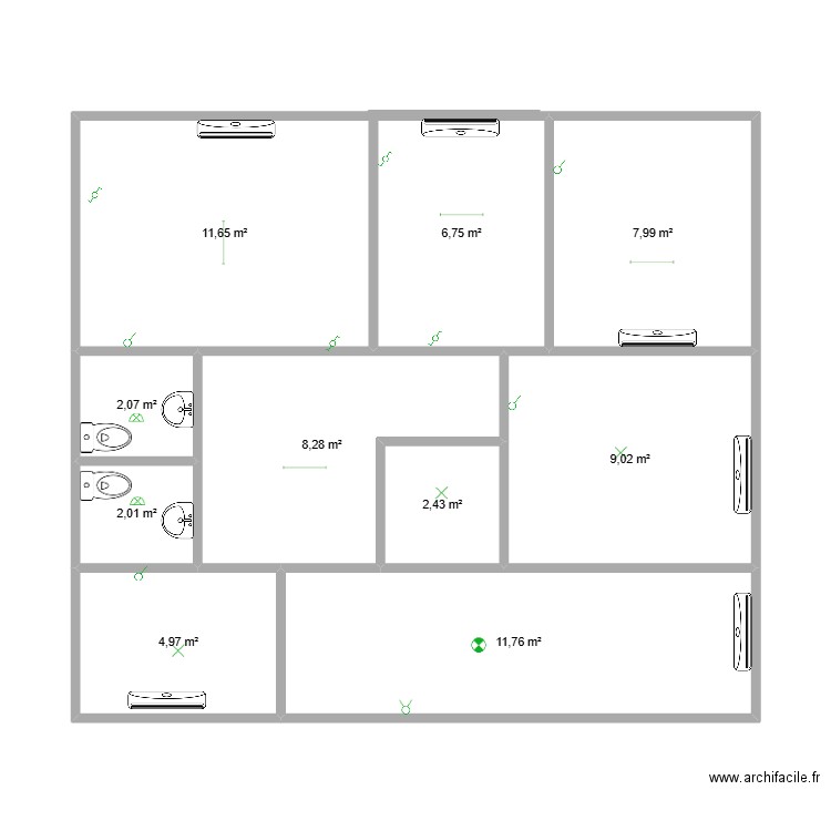 CLINIQUE. Plan de 10 pièces et 67 m2