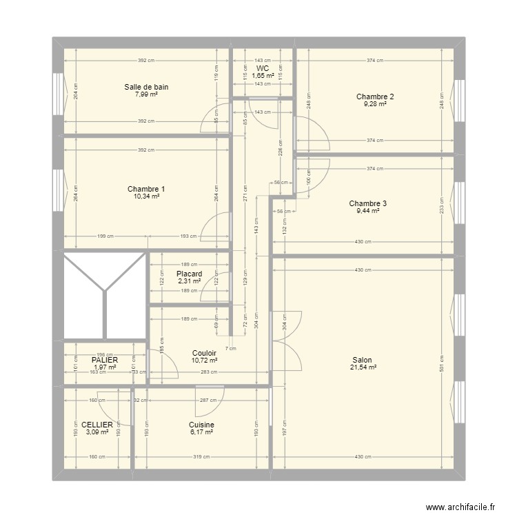 ETAGE 1 semi auto. Plan de 11 pièces et 85 m2