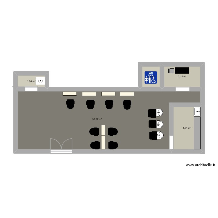 plan salon de coiffure. Plan de 5 pièces et 49 m2