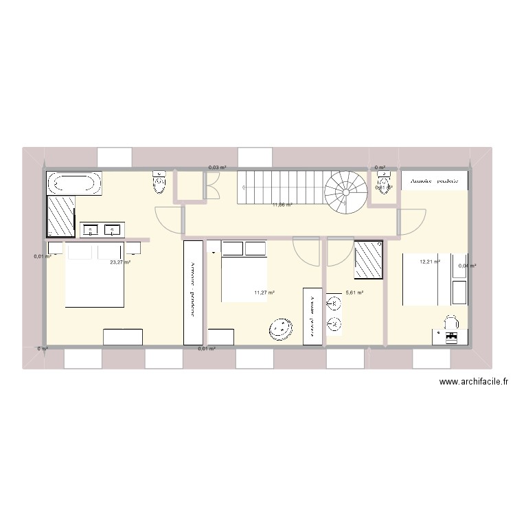 1er étage Version Tib. Plan de 12 pièces et 65 m2