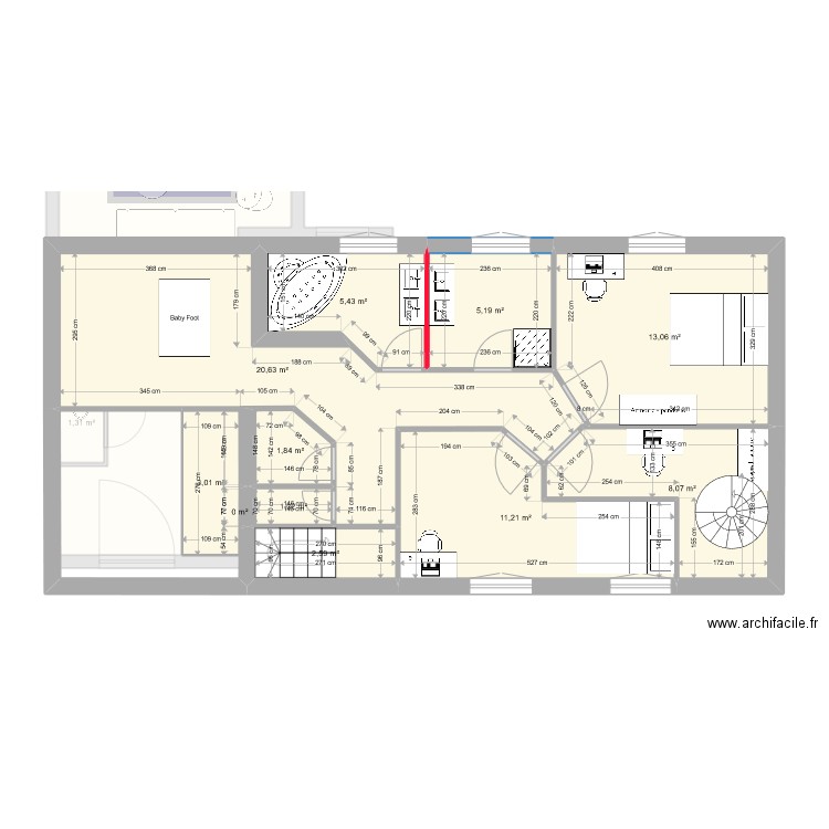 Grandparigny - Projet. Plan de 21 pièces et 221 m2