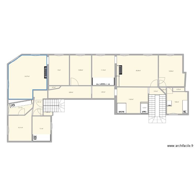 Pacy-Mairie-Etage1-Appartement1. Plan de 21 pièces et 154 m2