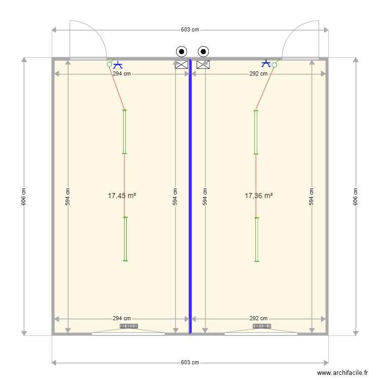 Guest classes avec 1 cloison. Plan de 0 pièce et 0 m2