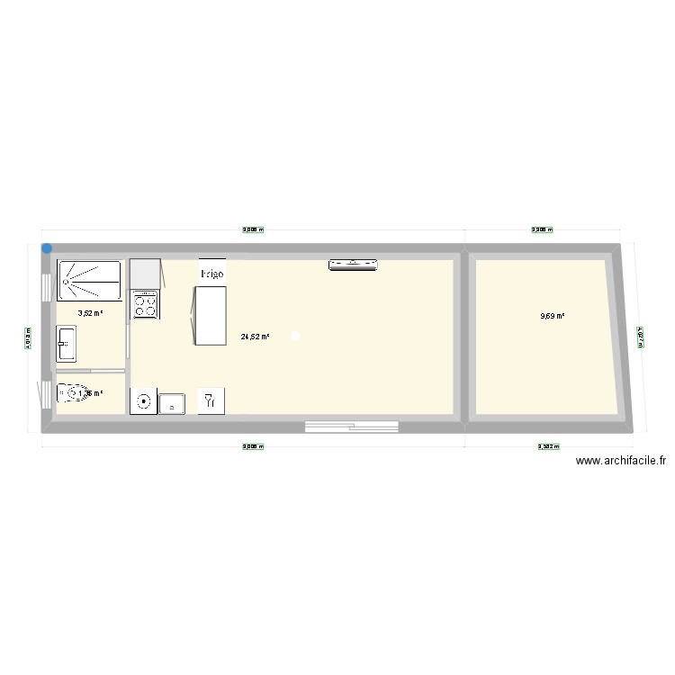 Cotation murs et cloisons définitif. Plan de 5 pièces et 57 m2