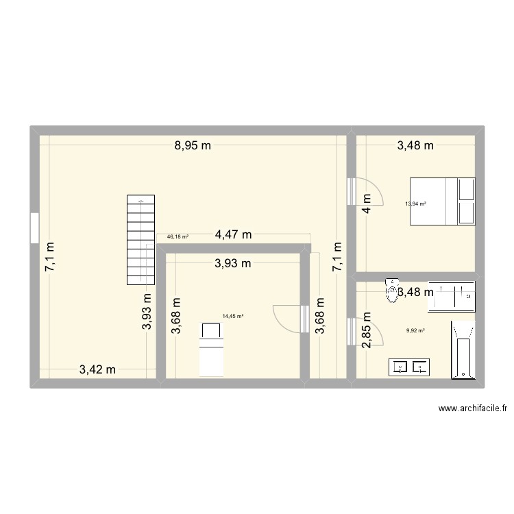 Etage. Plan de 4 pièces et 84 m2