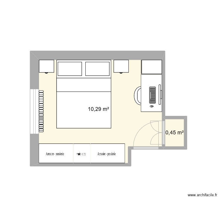 Chambre parentsV2. Plan de 2 pièces et 11 m2