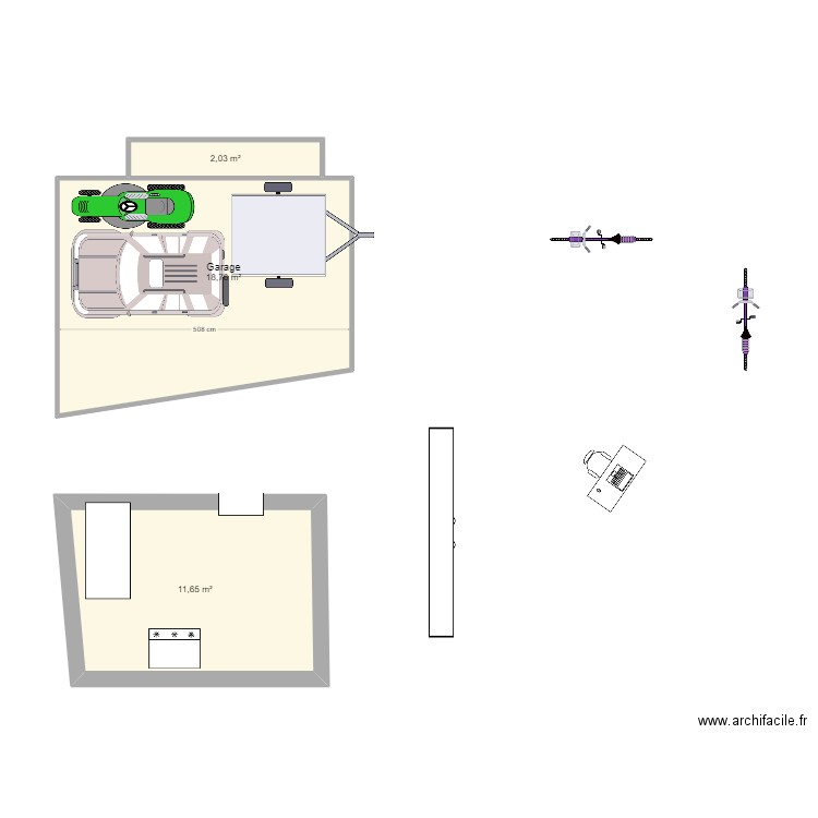 BUGGY. Plan de 3 pièces et 32 m2
