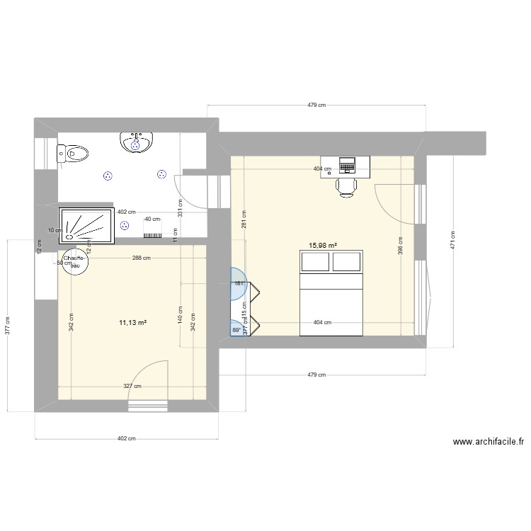 cuisine toursac. Plan de 2 pièces et 27 m2