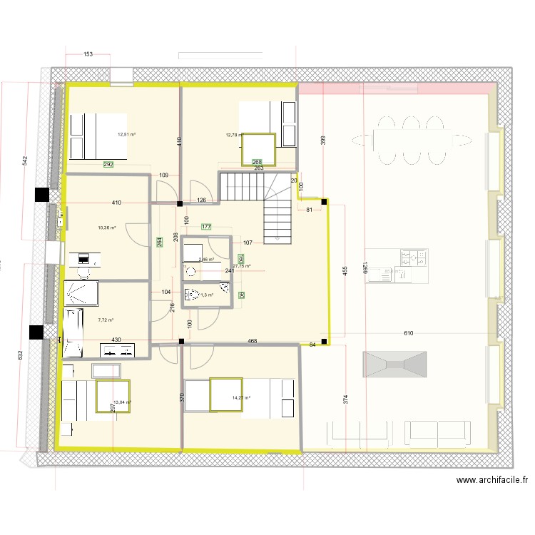 Version-5. Plan de 25 pièces et 287 m2