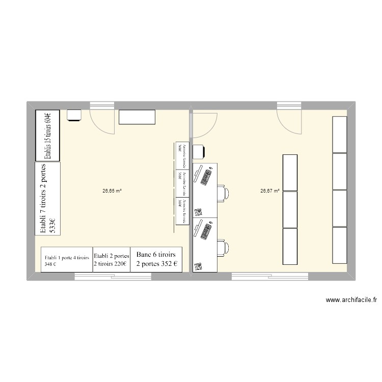 Pôle maontenance. Plan de 2 pièces et 53 m2