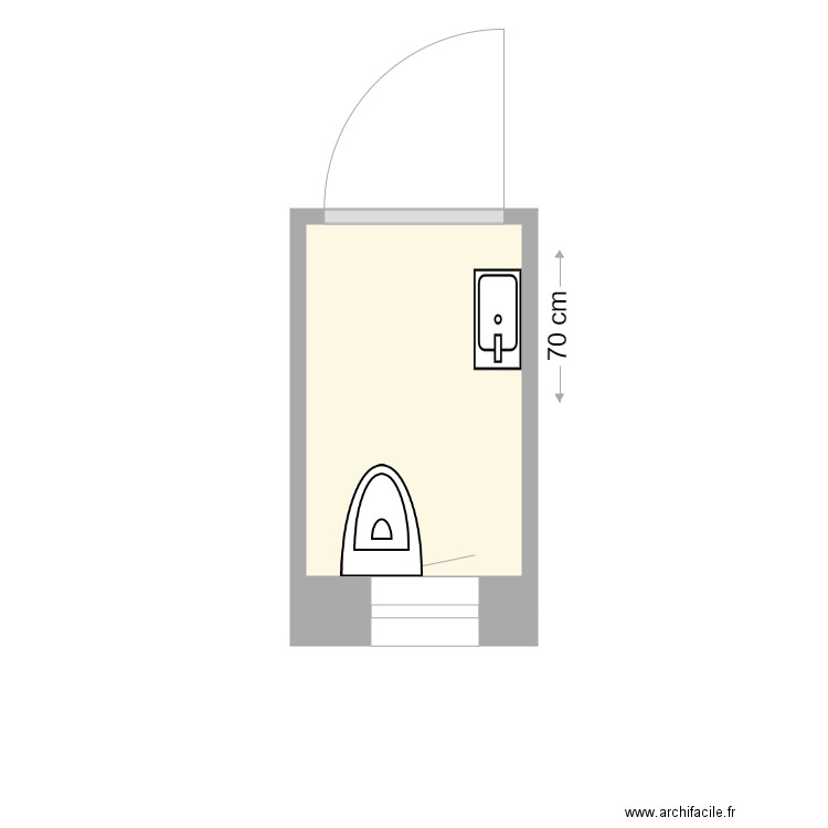 WC renfort mur. Plan de 1 pièce et 2 m2