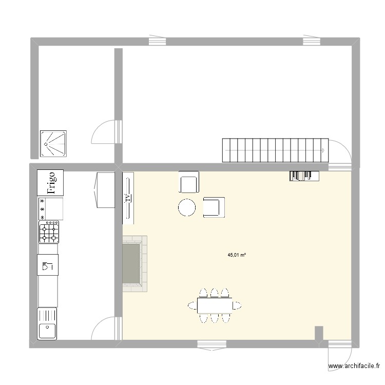 salon. Plan de 1 pièce et 45 m2