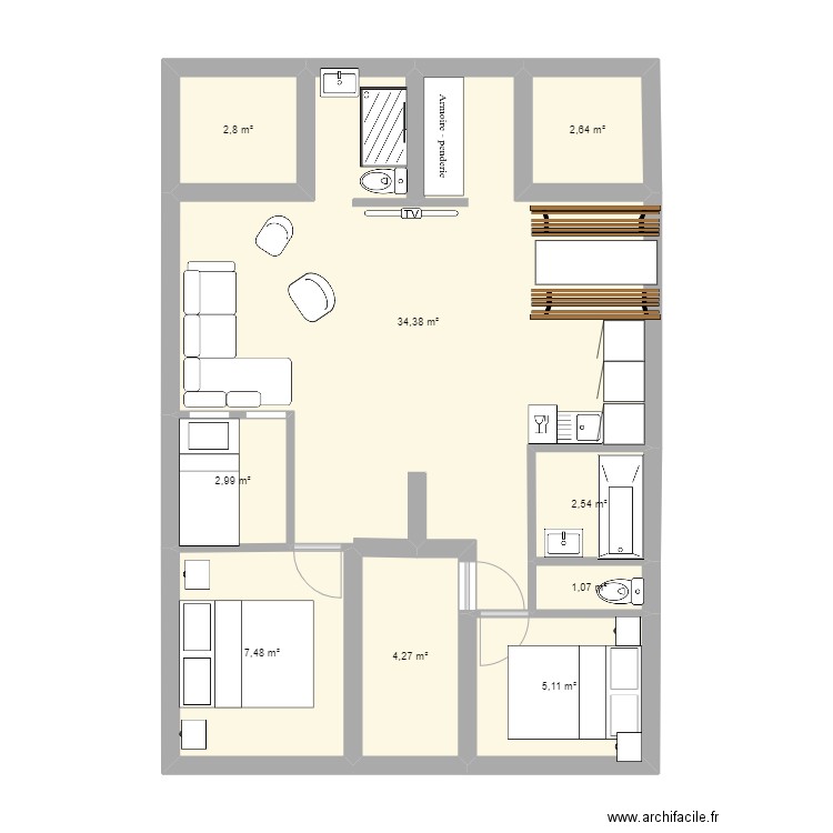 meribel f3. Plan de 23 pièces et 125 m2