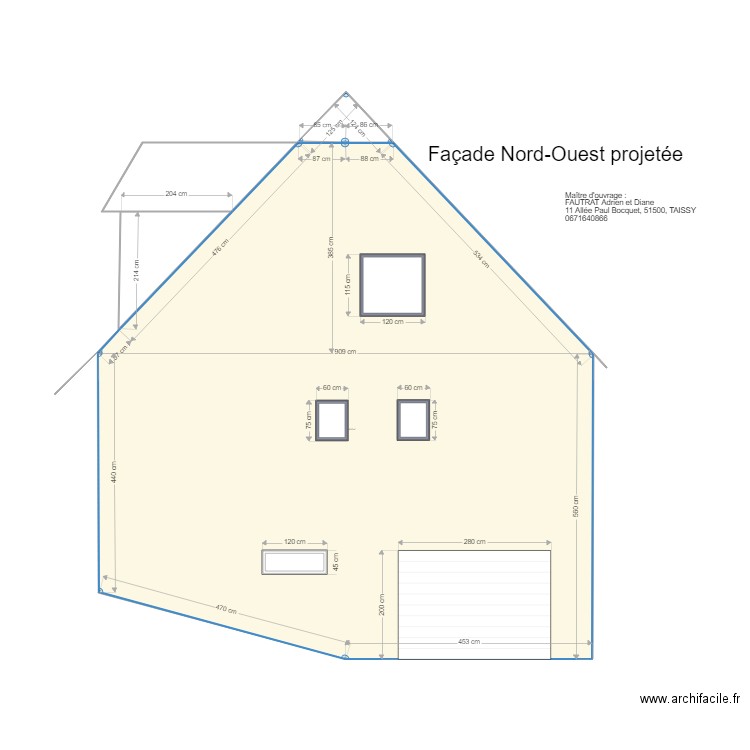 Facade NO projetée. Plan de 0 pièce et 0 m2