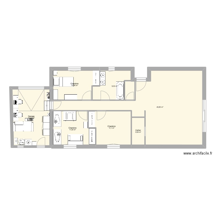 Plan modif Interieur. Plan de 7 pièces et 108 m2