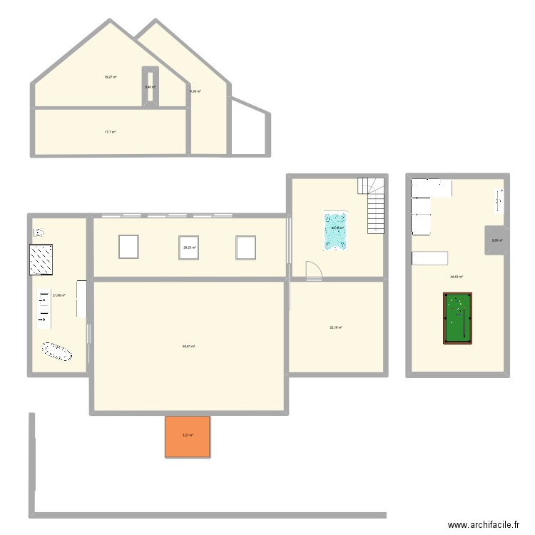 extension 1. Plan de 12 pièces et 258 m2