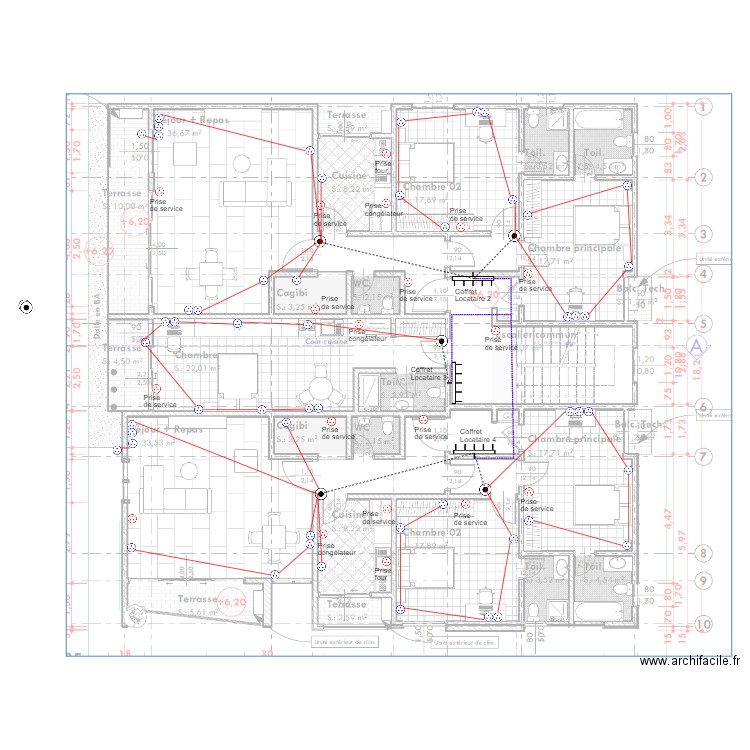 Alimentation prises Etage 2 bâtiment BONADIWOTO. Plan de 0 pièce et 0 m2