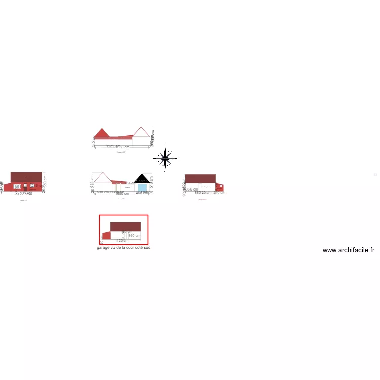 plan des facades avec vu du garage de la cour actuel. Plan de plan des facades avec vu du garage de la cour actuel. Plan de