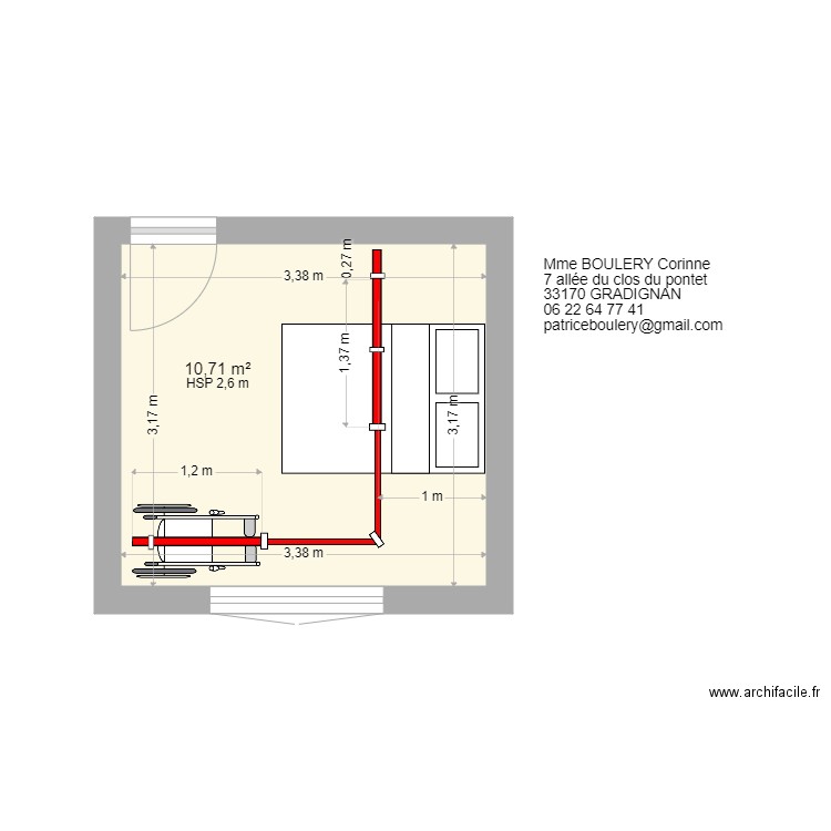 BOULERY2. Plan de 1 pièce et 11 m2