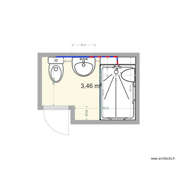 BARBERO Rénové. Plan de 1 pièce et 3 m2