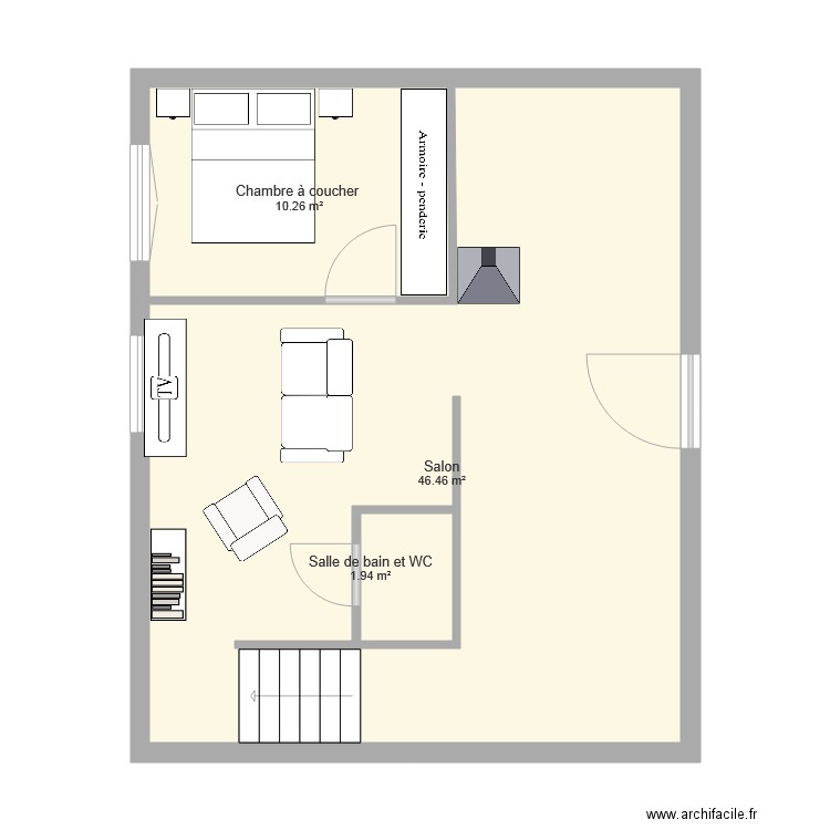 SS chambre et foyer central. Plan de 0 pièce et 0 m2