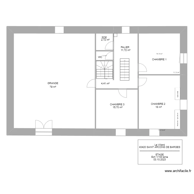 LE VILLARD HAUTE LOIRE  etage. Plan de 