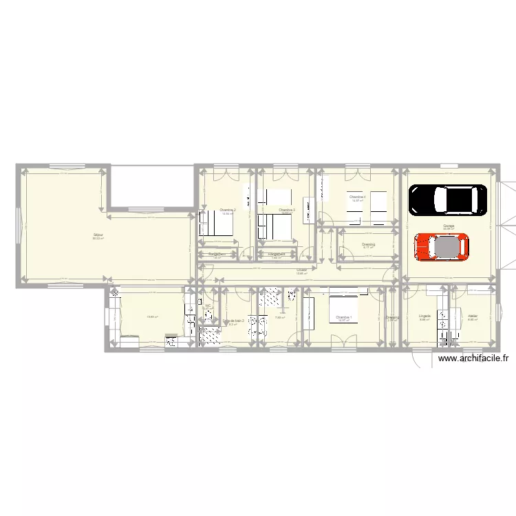 Plan pour maison 4 chambres. Plan de 