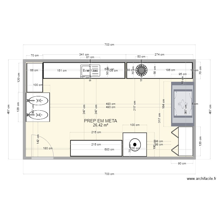 PREP EM META. Plan de 1 pièce et 26 m2