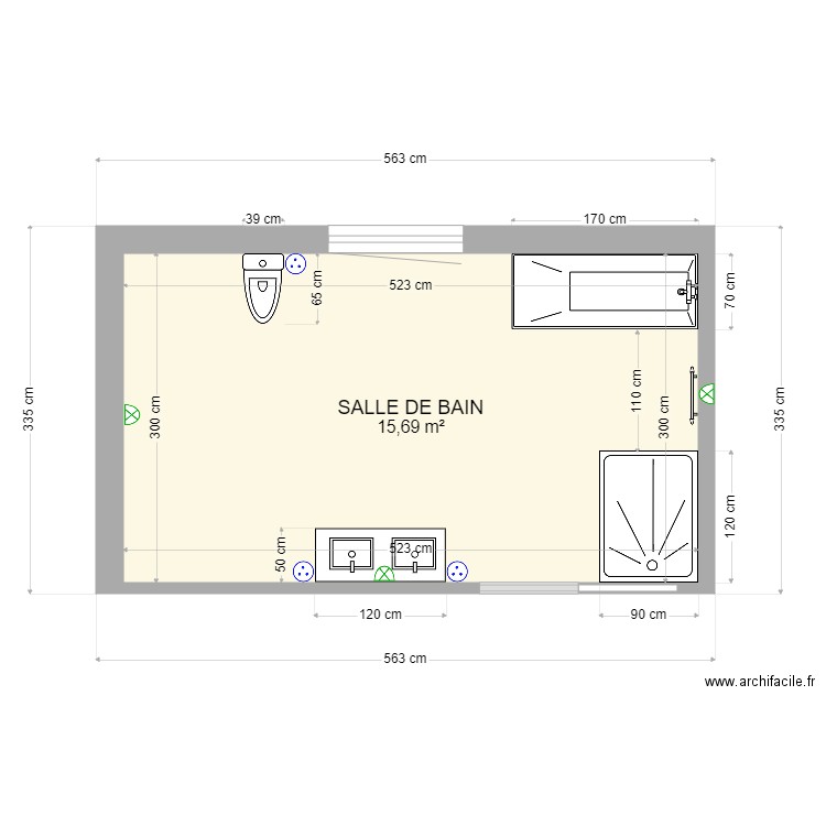 SDB HAUT. Plan de 1 pièce et 16 m2