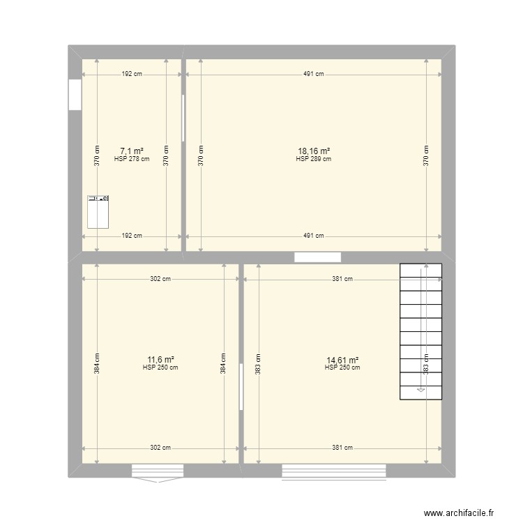 RDJ. Plan de 4 pièces et 51 m2