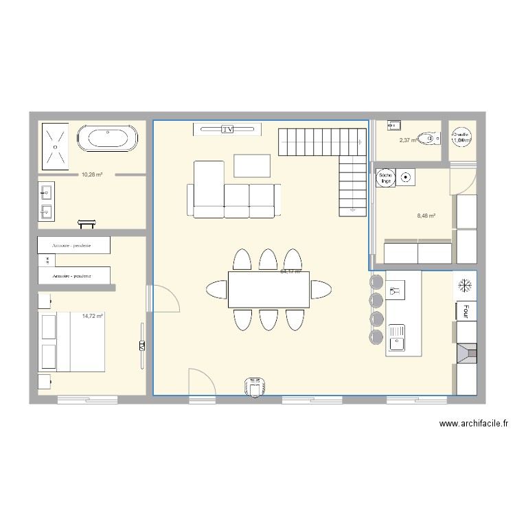 Loft 2. Plan de 6 pièces et 101 m2