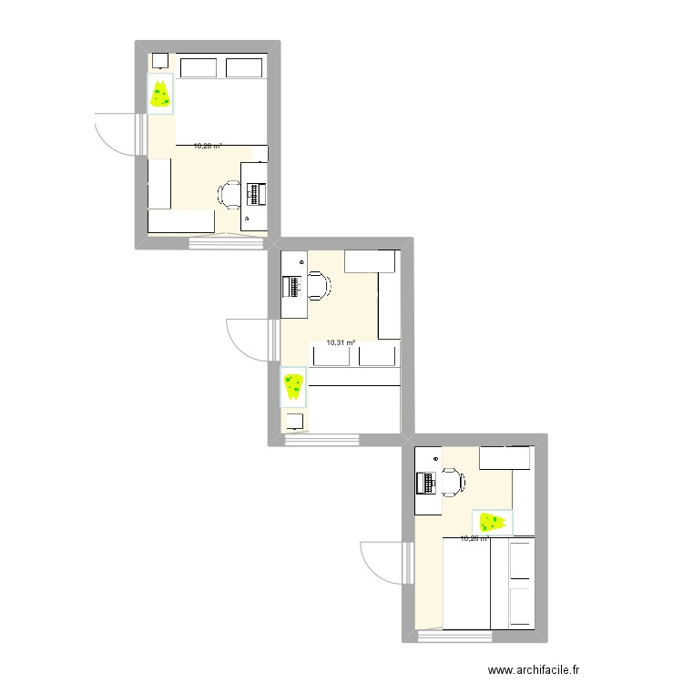 Haut appt . Plan de 3 pièces et 31 m2