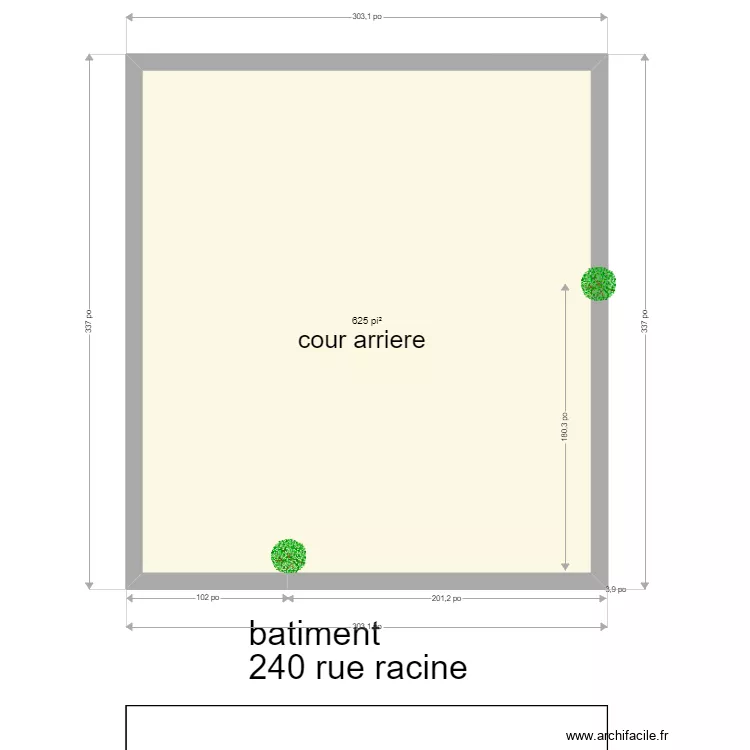 implantation des arbres dans cour arri&egrave;re. Plan de 