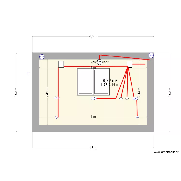 elec atelier cot&eacute; terrasse fenetre. Plan de 