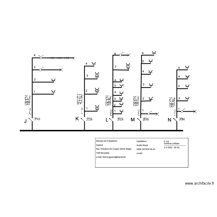 Theodore 2ème étage électricité schéma unifilaire (2/2). Plan de 0 pièce et 0 m2