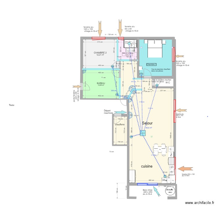 87Croix hervy avec verriere. Plan de 6 pièces et 109 m2